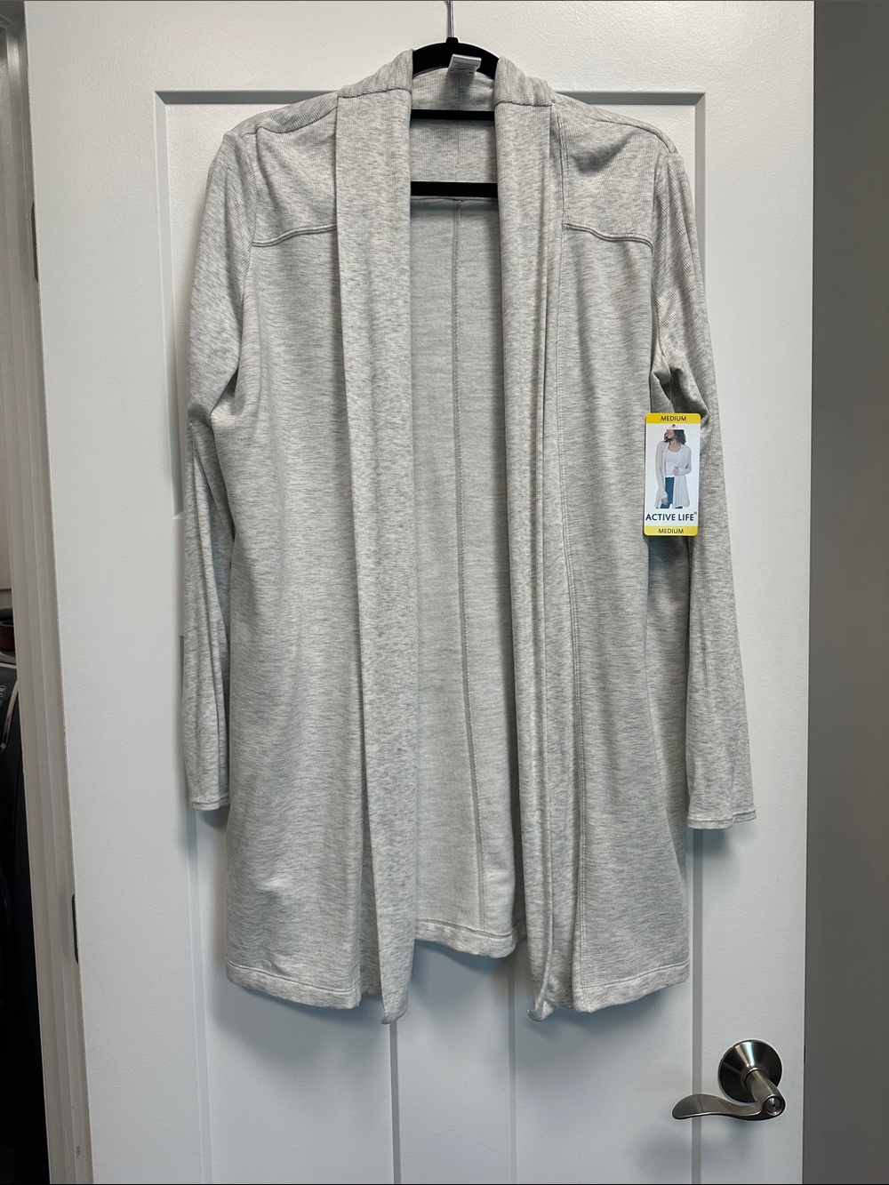 Active Life Light Gray Open-Front Draped Cardigan